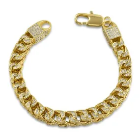 .925 Sterling Silver CZ Franco 8MM Bling Bling Bracelet Gold