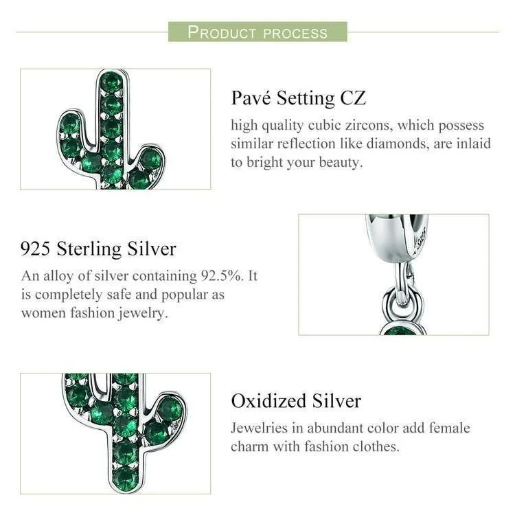 925 Sterling Silver Strong Cactus Pendant Charm Jewelry Without Chain