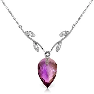 9.52 Carat 14K Solid White Gold Necklace Diamond Briolette Amethyst