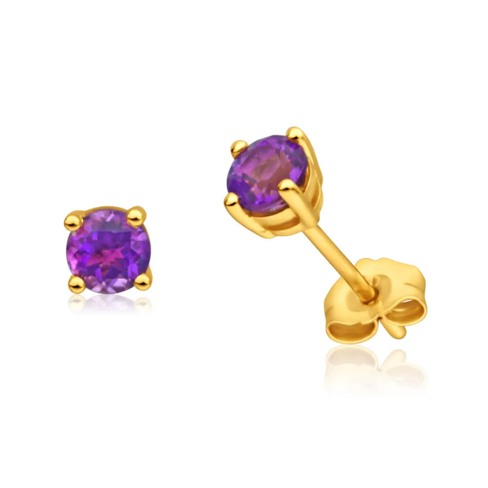 9ct Alluring Yellow Gold Amethyst Stud Earrings