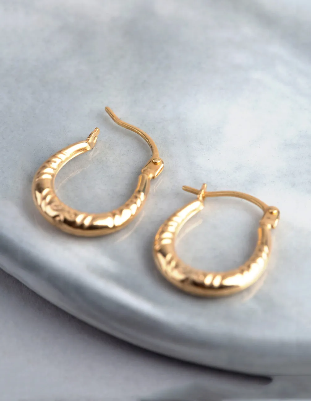 9ct Gold Diamond Cut Creole Hoop Earrings