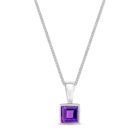 9ct White Gold Amethyst 4mm Square Rubover Pendant 0.32ct