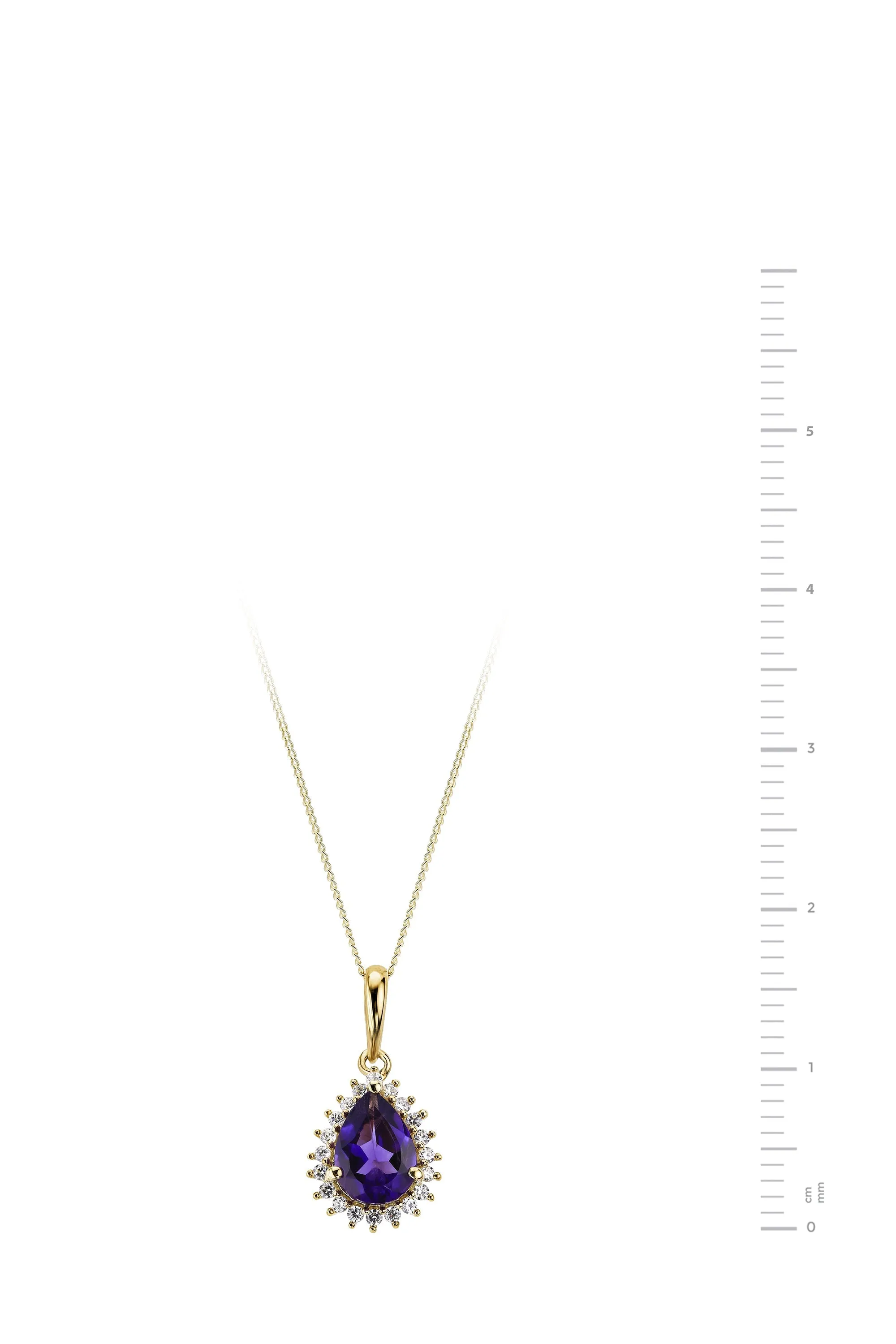 9ct Yellow Gold Amethyst and Diamond Cluster Pendant Necklace