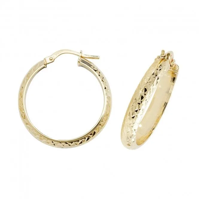 9ct Yellow Gold Diamond-Cut Hoop Earrings ER1044