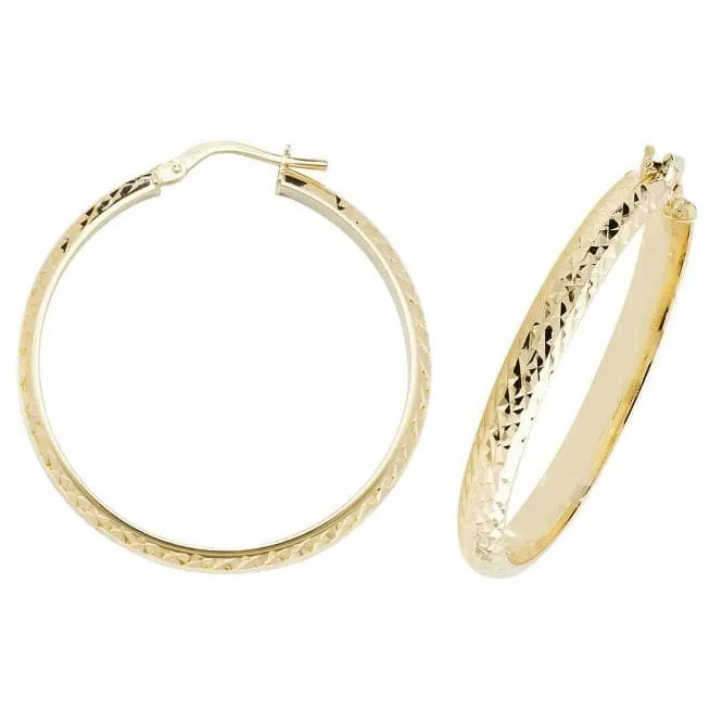 9ct Yellow Gold Diamond-Cut Hoop Earrings ER1044