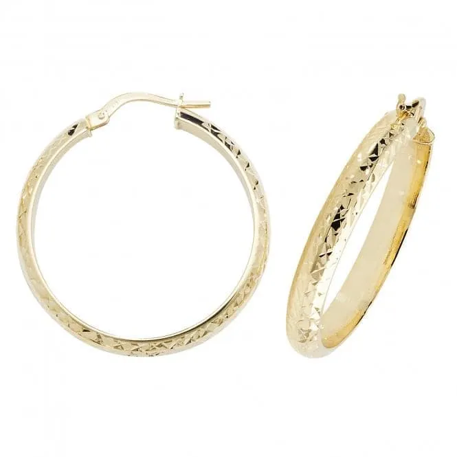 9ct Yellow Gold Diamond-Cut Hoop Earrings ER1044