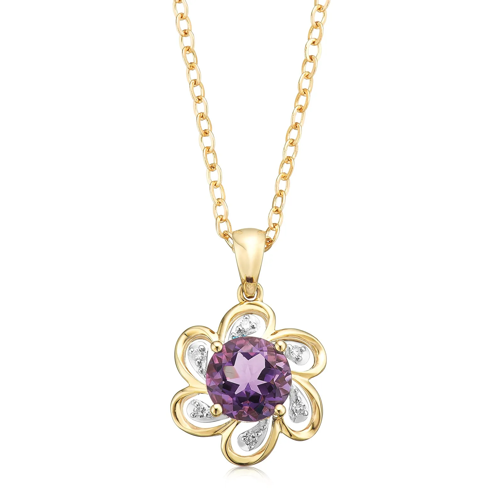 9ct Yellow Gold Diamond Set & Amethyst Pendant