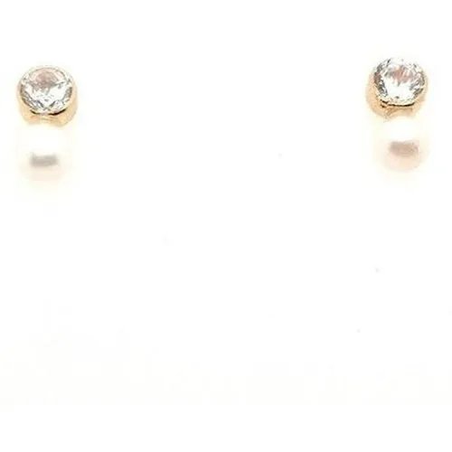 9ct Yellow Gold Pearl & C/Z earrings