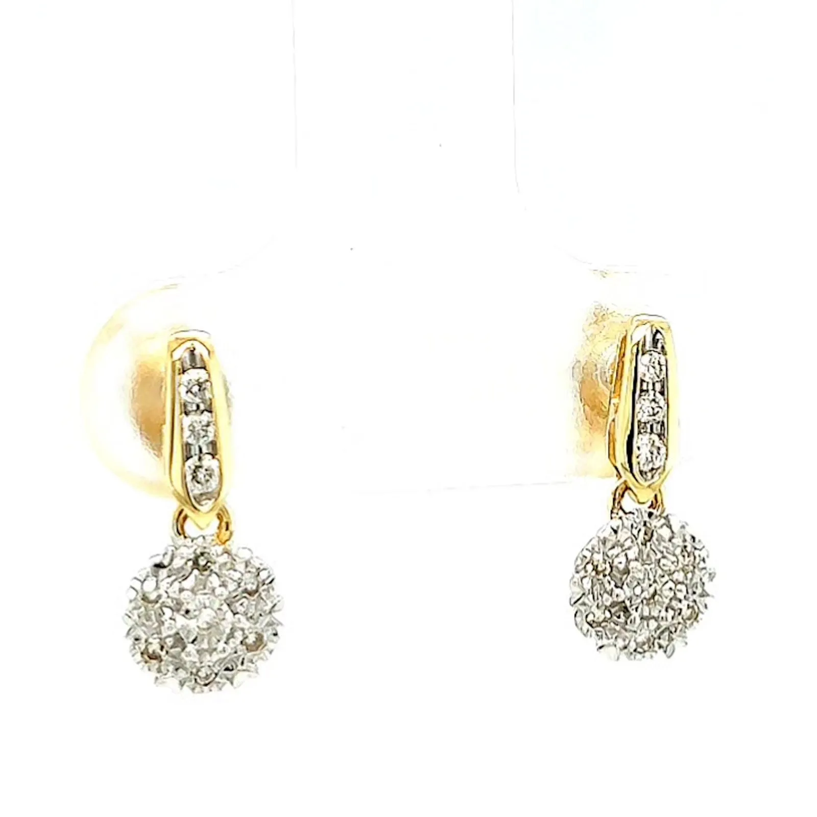 9ct Yellow Gold Round Brilliant Cut with 0.10 CARAT tw of Diamonds Drop Earrings