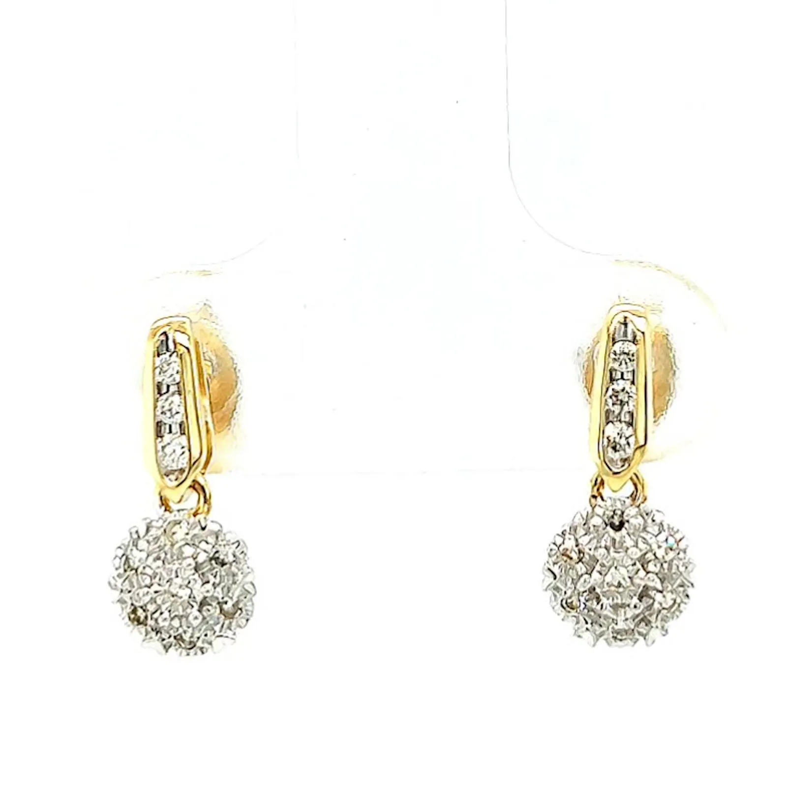 9ct Yellow Gold Round Brilliant Cut with 0.10 CARAT tw of Diamonds Drop Earrings