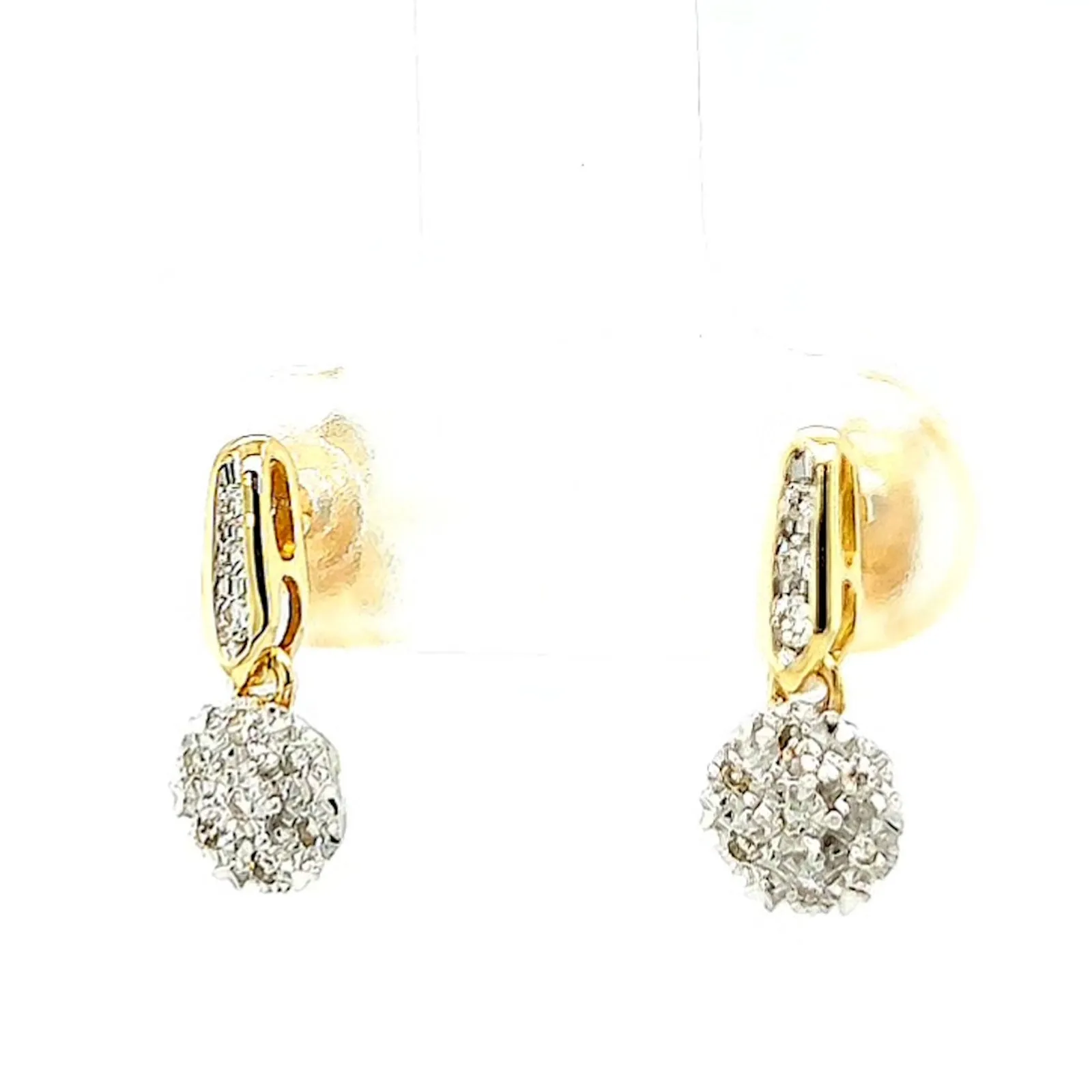 9ct Yellow Gold Round Brilliant Cut with 0.10 CARAT tw of Diamonds Drop Earrings