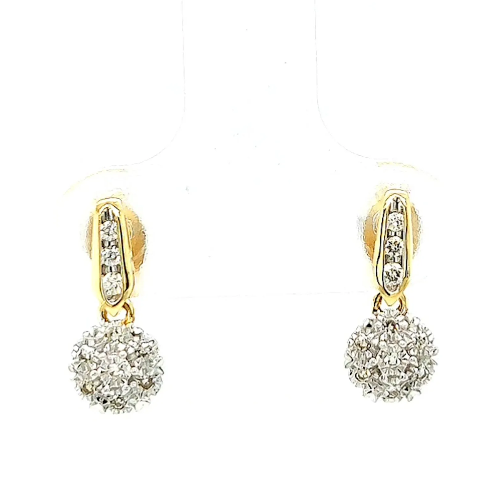 9ct Yellow Gold Round Brilliant Cut with 0.10 CARAT tw of Diamonds Drop Earrings