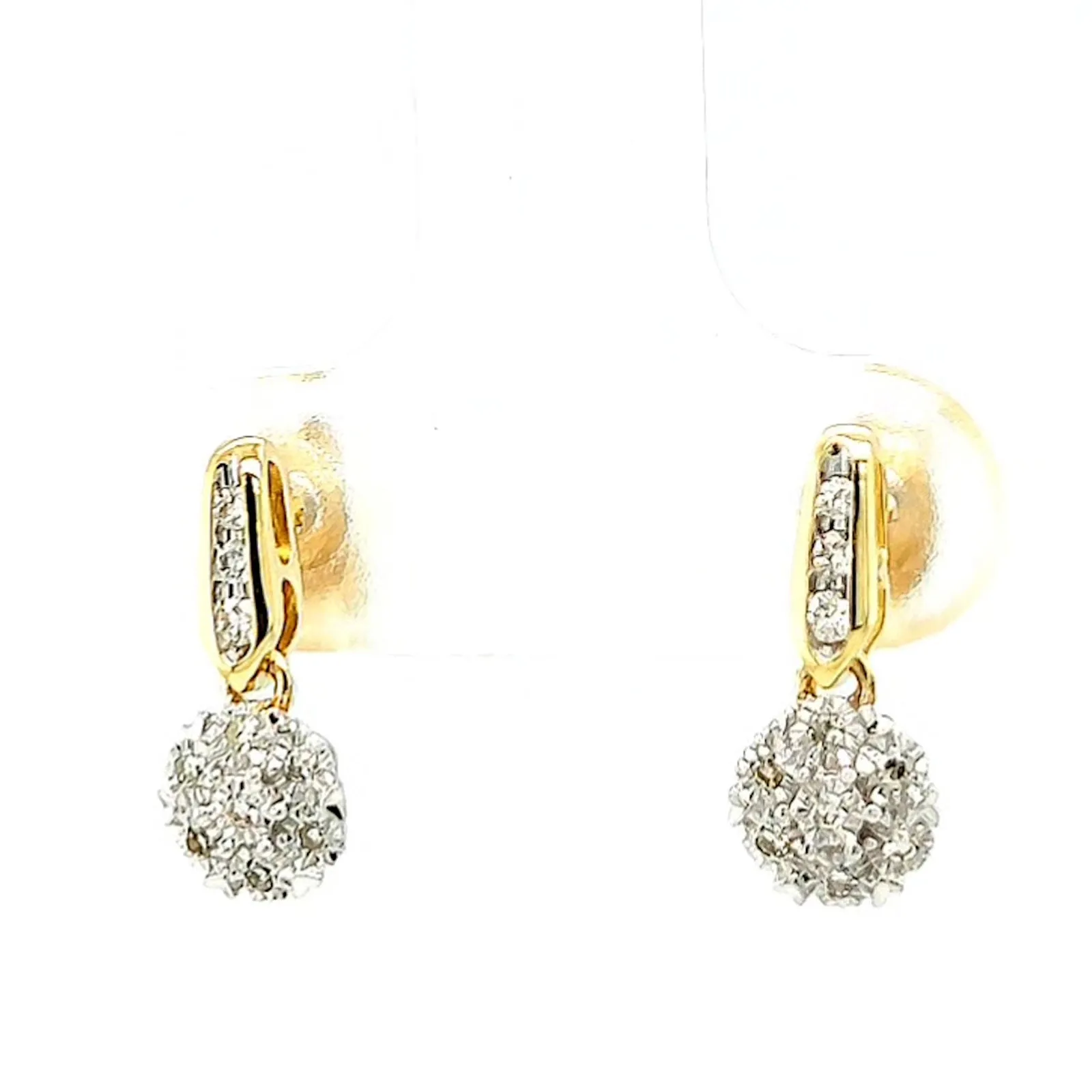 9ct Yellow Gold Round Brilliant Cut with 0.10 CARAT tw of Diamonds Drop Earrings