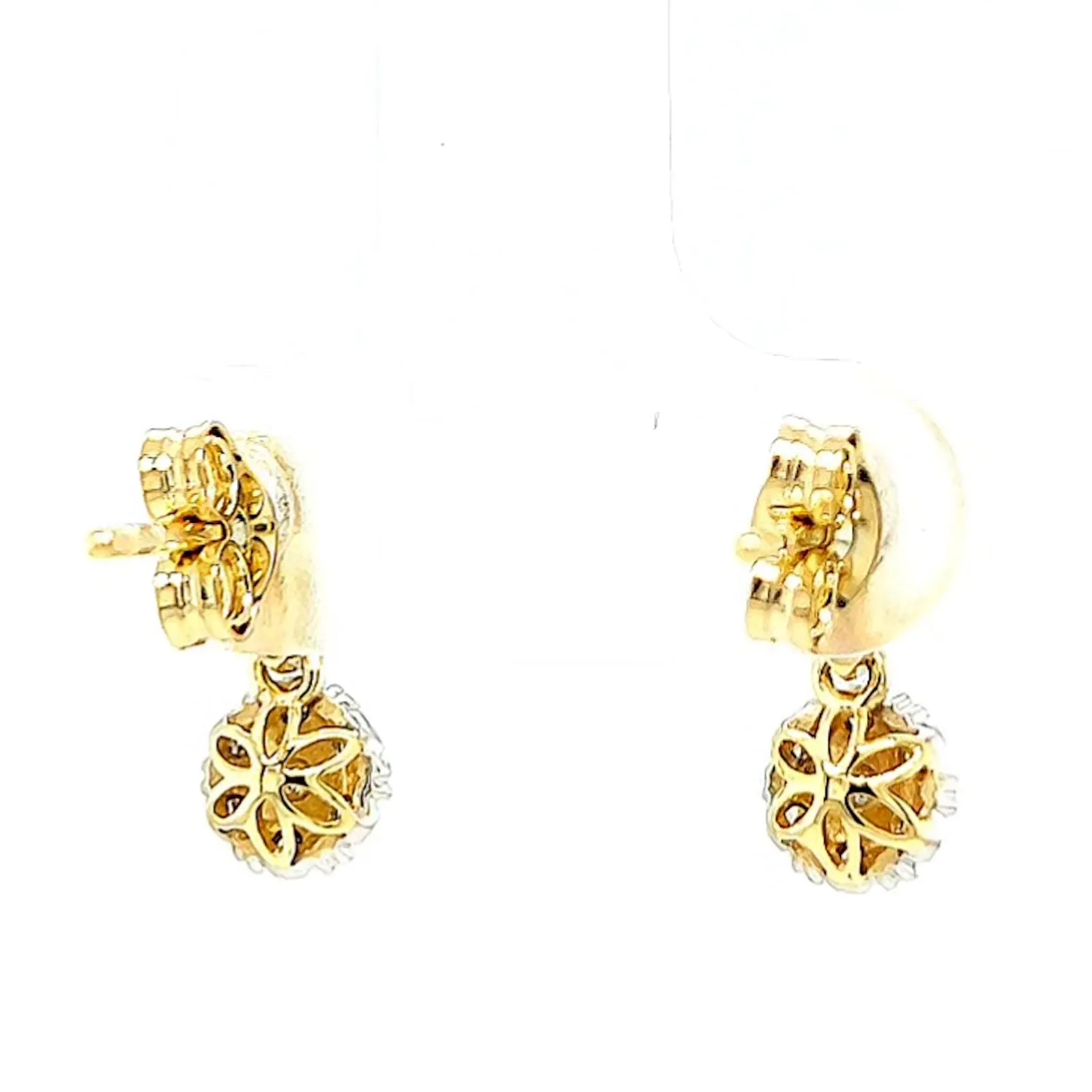 9ct Yellow Gold Round Brilliant Cut with 0.10 CARAT tw of Diamonds Drop Earrings