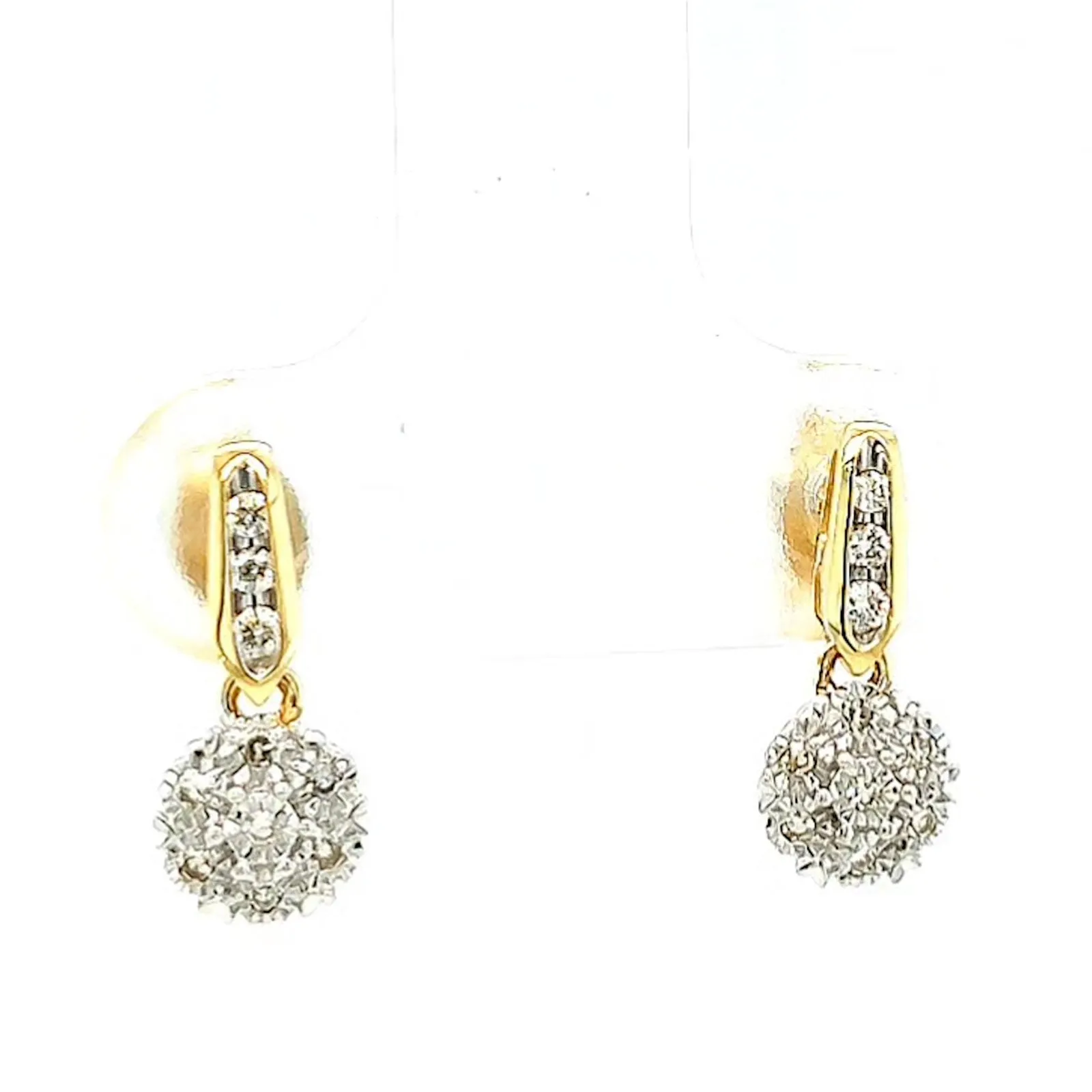 9ct Yellow Gold Round Brilliant Cut with 0.10 CARAT tw of Diamonds Drop Earrings