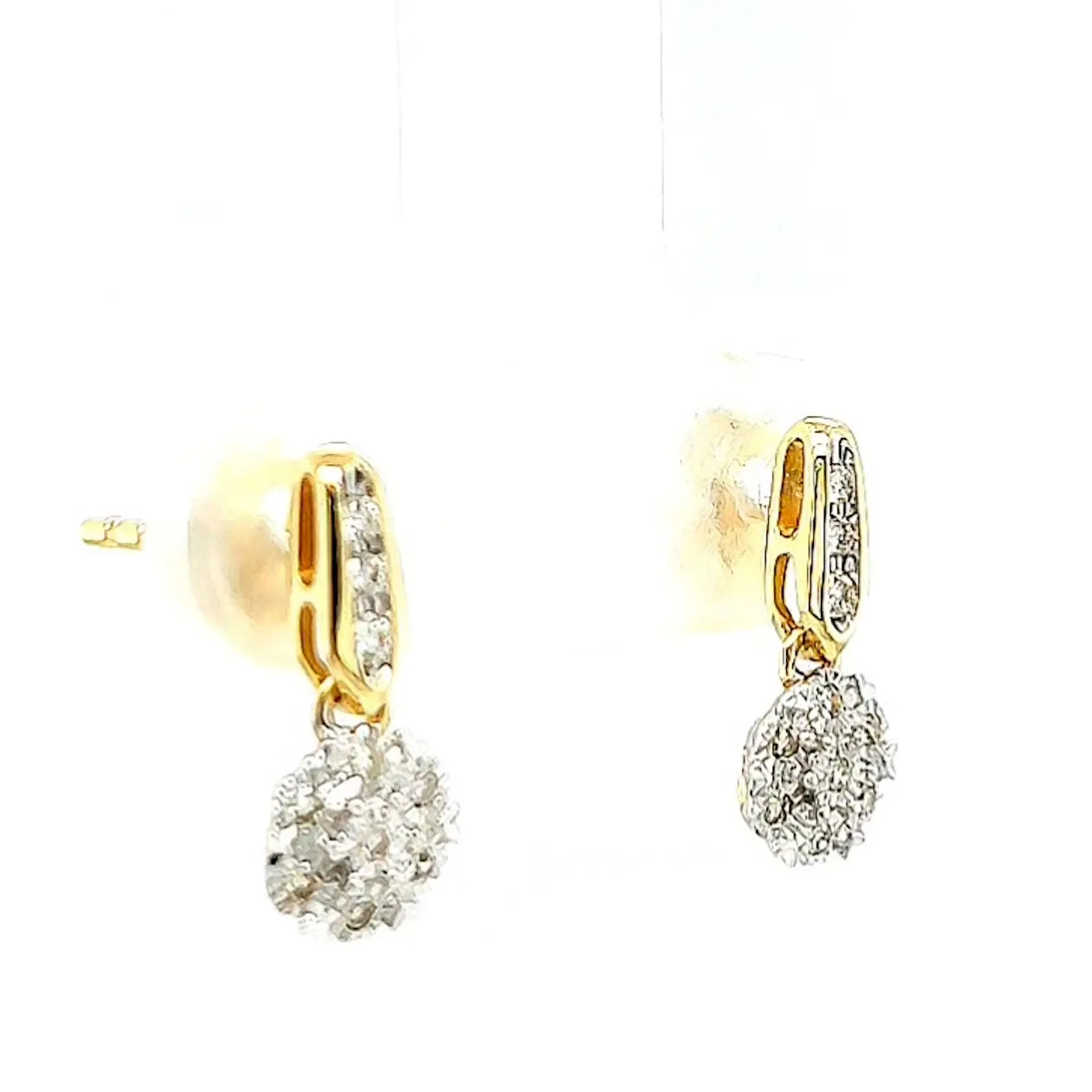 9ct Yellow Gold Round Brilliant Cut with 0.10 CARAT tw of Diamonds Drop Earrings