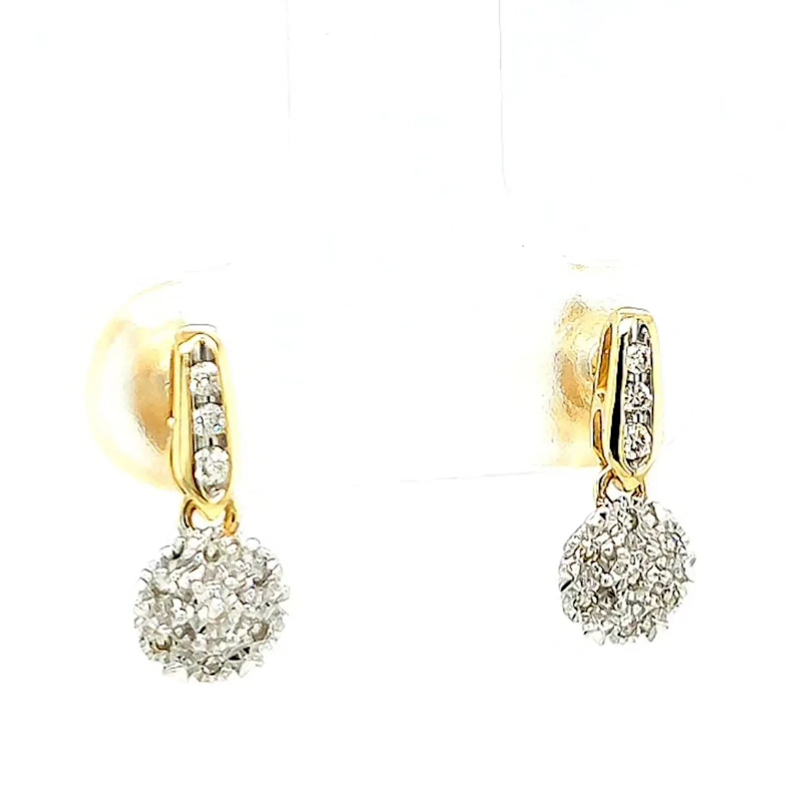 9ct Yellow Gold Round Brilliant Cut with 0.10 CARAT tw of Diamonds Drop Earrings