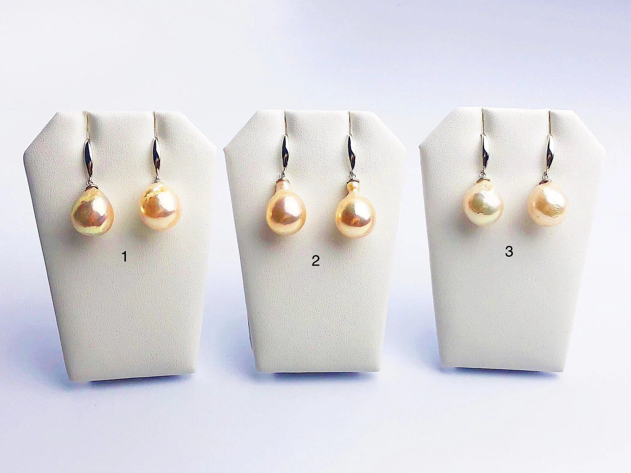 All Natural Edison Freshwater Baroque Pearl Drop Earrings on 925 Sterling Silver (473 No. 1-3)