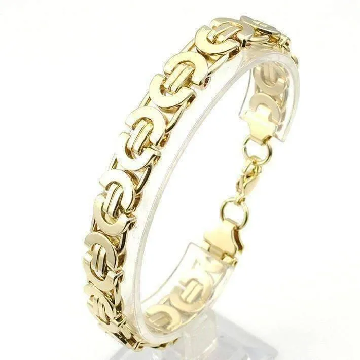 Alpha 8mm Flat Byzantine Link 18K Gold Plated Stainless Steel Men's Bracelet