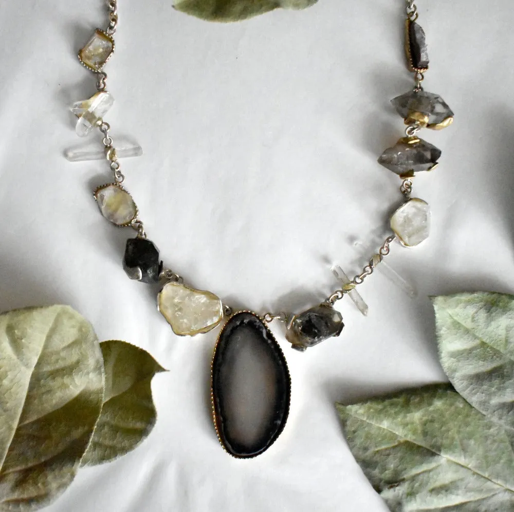 Ambrosia Statement Necklace with Agate, Apophyllite, Quartz & Amethyst