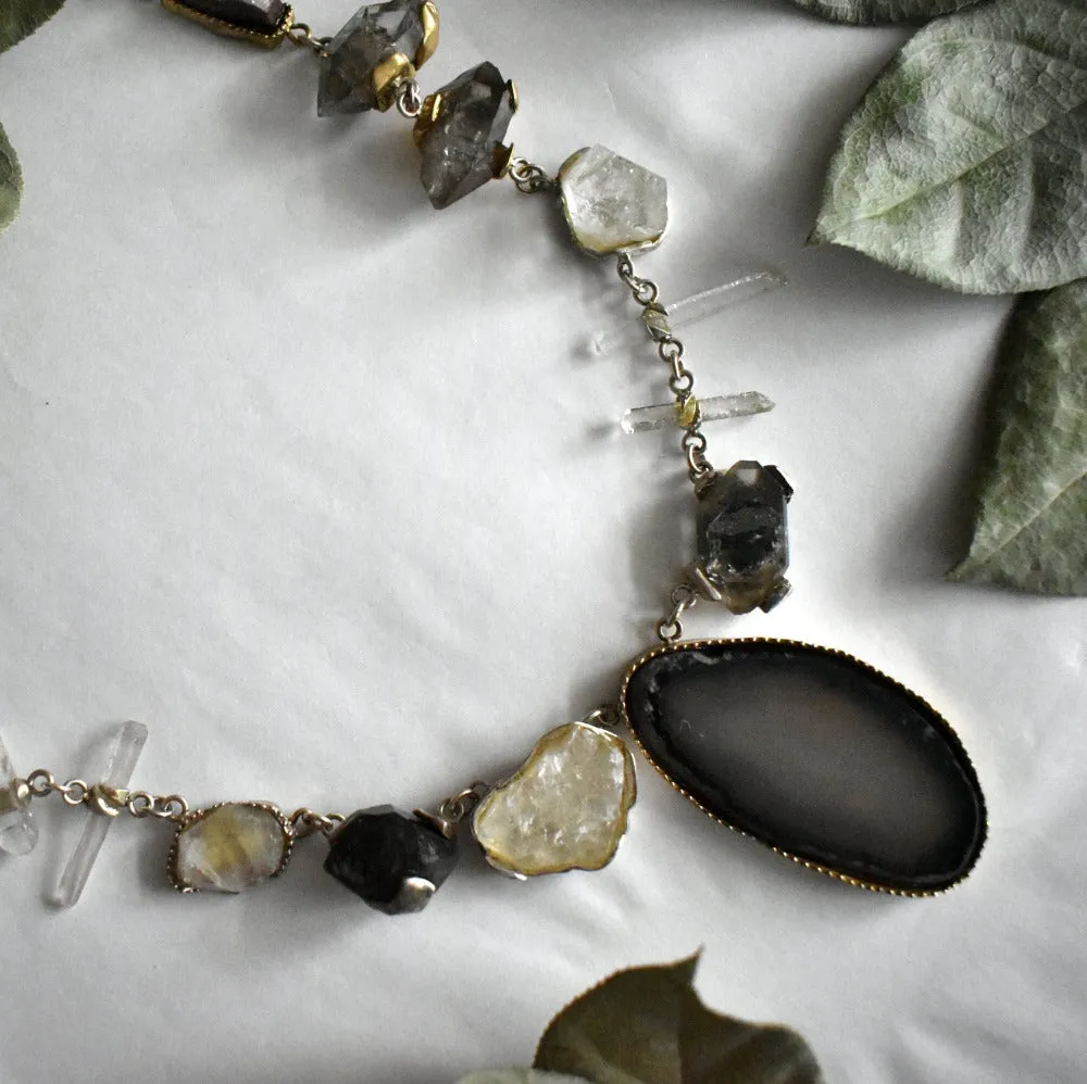 Ambrosia Statement Necklace with Agate, Apophyllite, Quartz & Amethyst