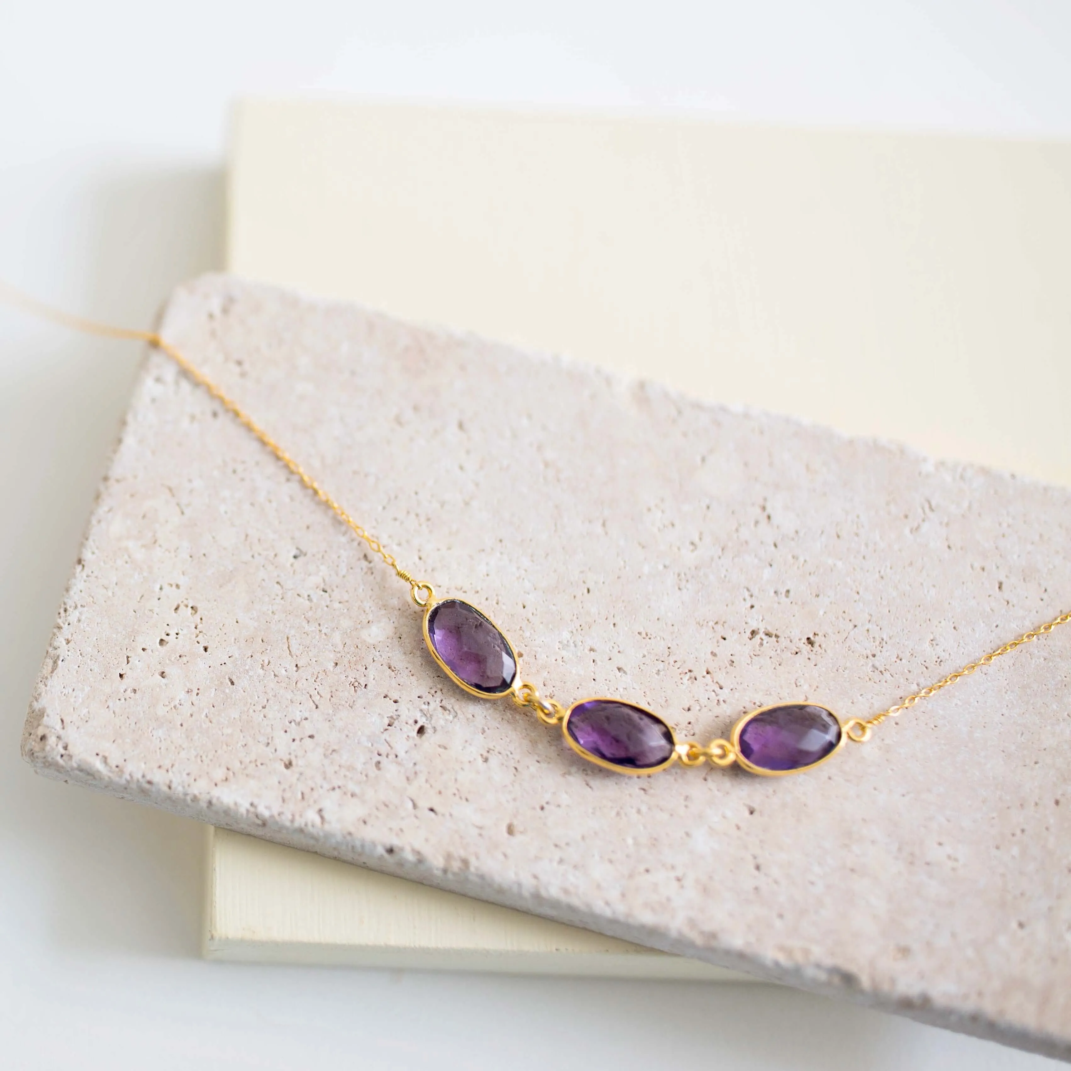 Amethyst 3-Bezel Necklace