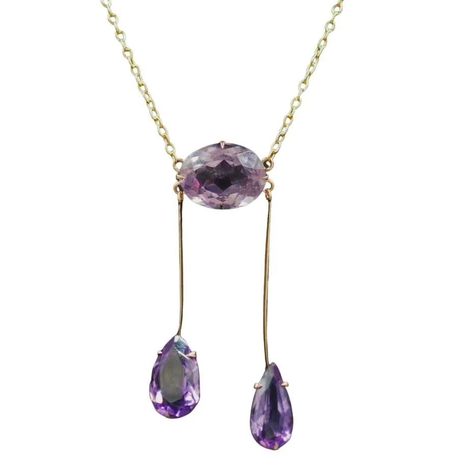 Amethyst 9ct Yellow Gold Necklace with Cable Link Chain