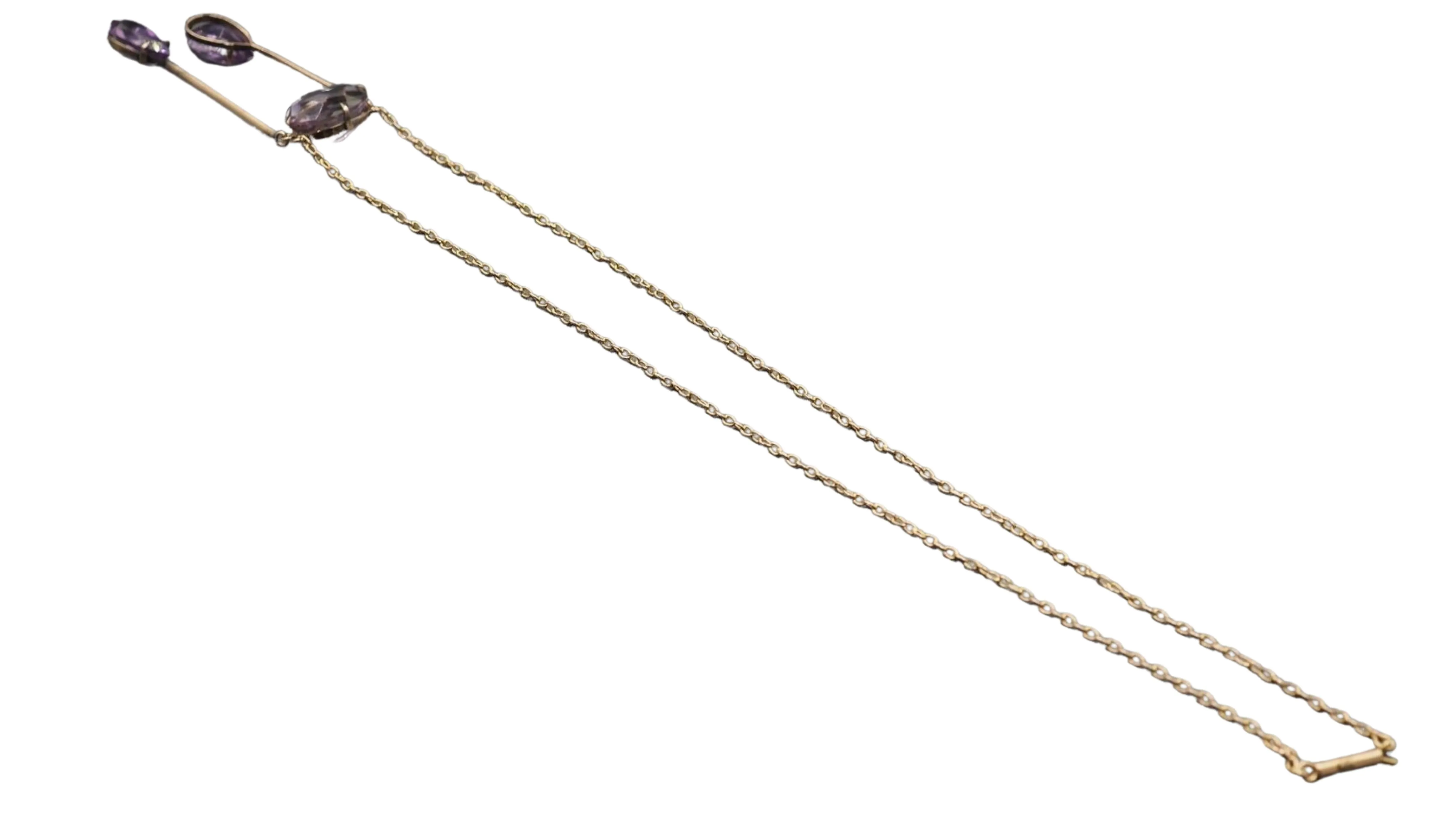 Amethyst 9ct Yellow Gold Necklace with Cable Link Chain