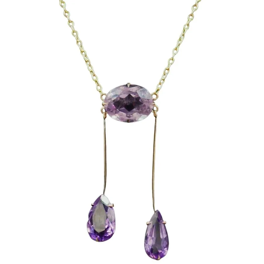 Amethyst 9ct Yellow Gold Necklace with Cable Link Chain