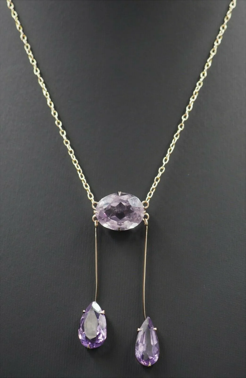 Amethyst 9ct Yellow Gold Necklace with Cable Link Chain