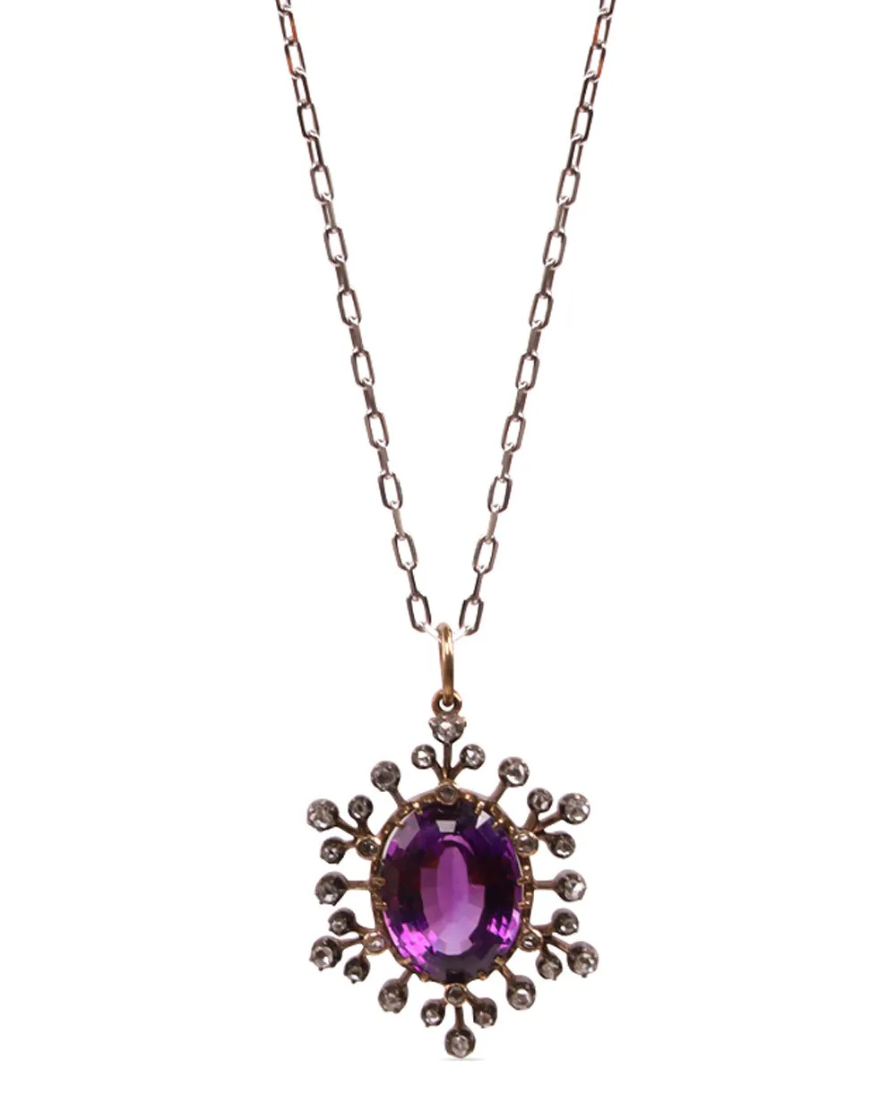 Amethyst and Diamond Snowflake Pendant Necklace