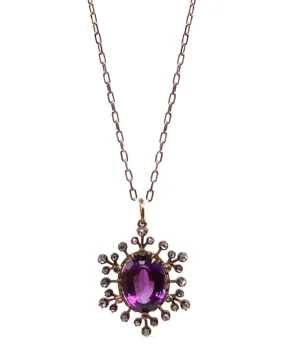 Amethyst and Diamond Snowflake Pendant Necklace