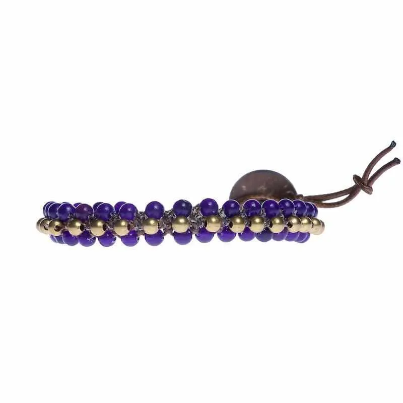 Amethyst Beads and Brass Bells Boho Bracelet