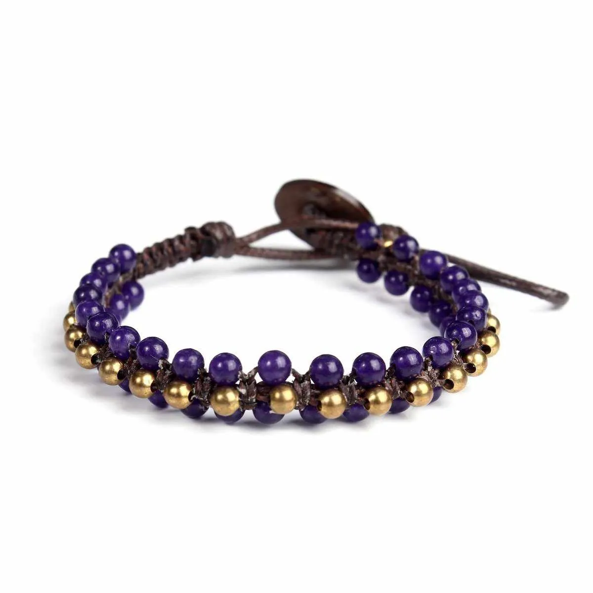 Amethyst Beads and Brass Bells Boho Bracelet