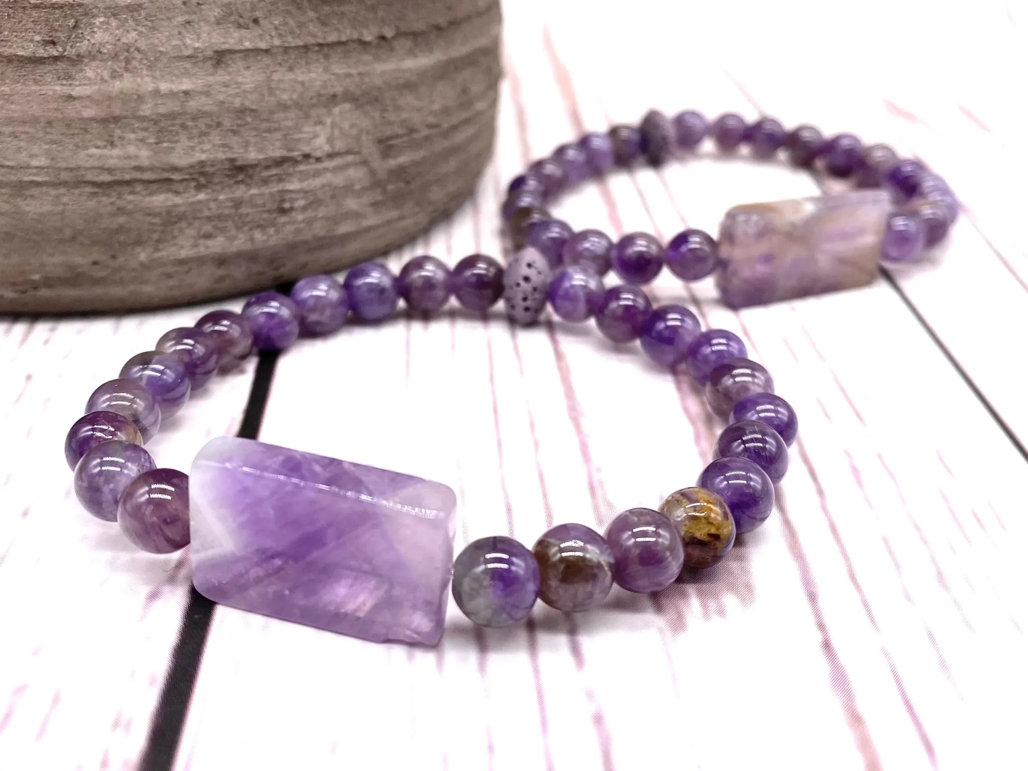 Amethyst Bracelet - Lava Stone Bracelet