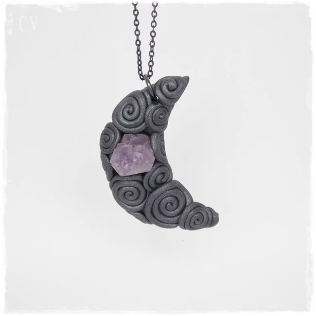 Amethyst Crystal Crescent Moon Pendant