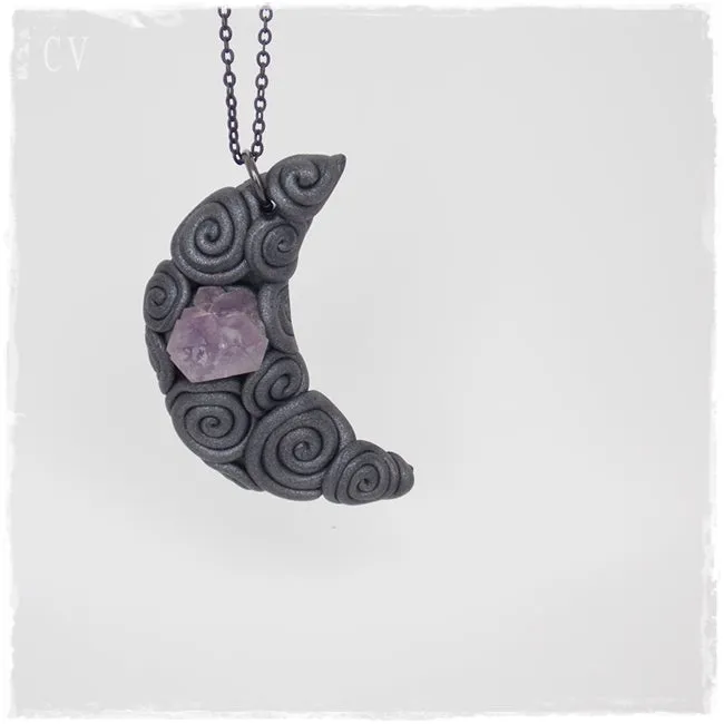 Amethyst Crystal Crescent Moon Pendant