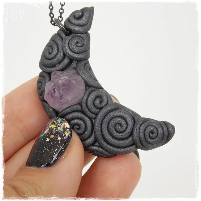 Amethyst Crystal Crescent Moon Pendant