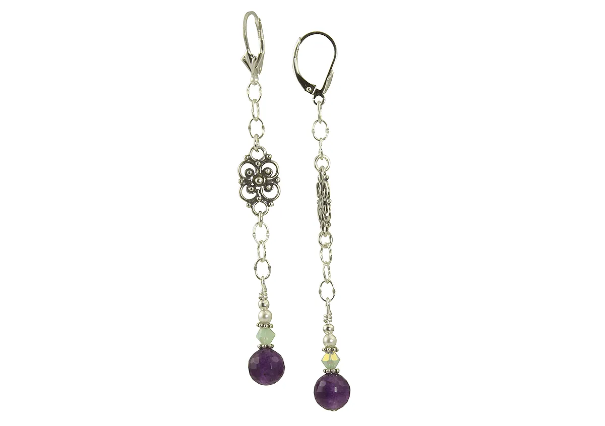 Amethyst Gemstone Crystal Beaded Earrings