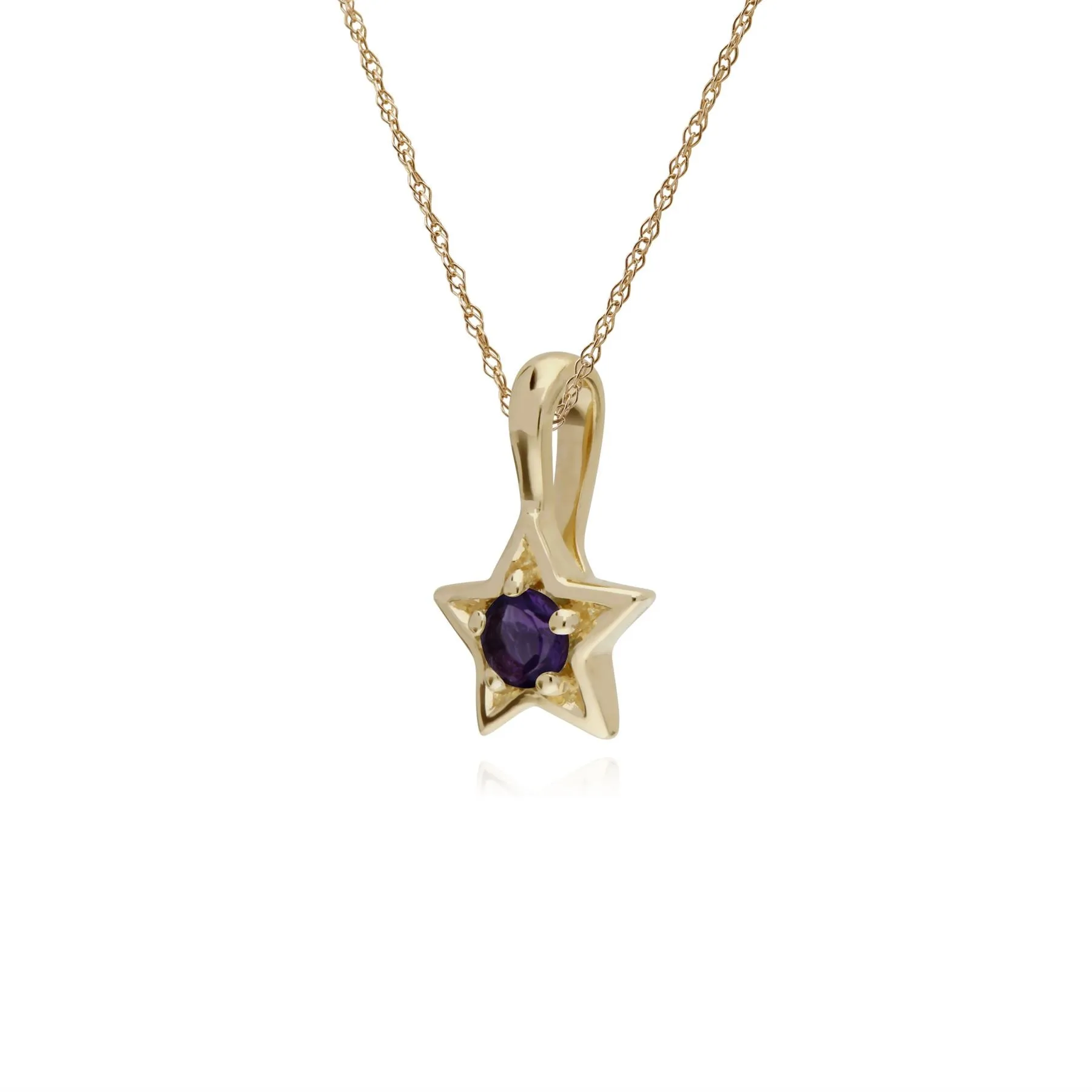 Amethyst Halskette, 9 Karat Gelbgold Amethyst Einzel Stein Stern Anhänger an 45cm Kette