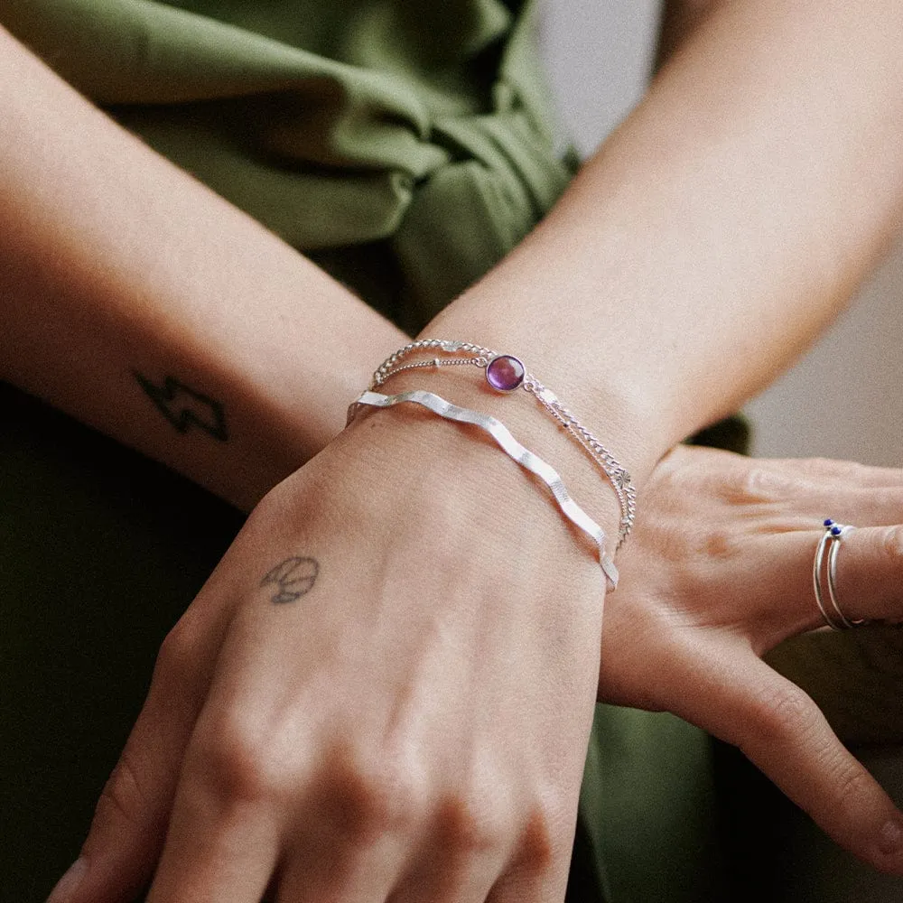 Amethyst Healing Stone Bobble Bracelet Sterling Silver