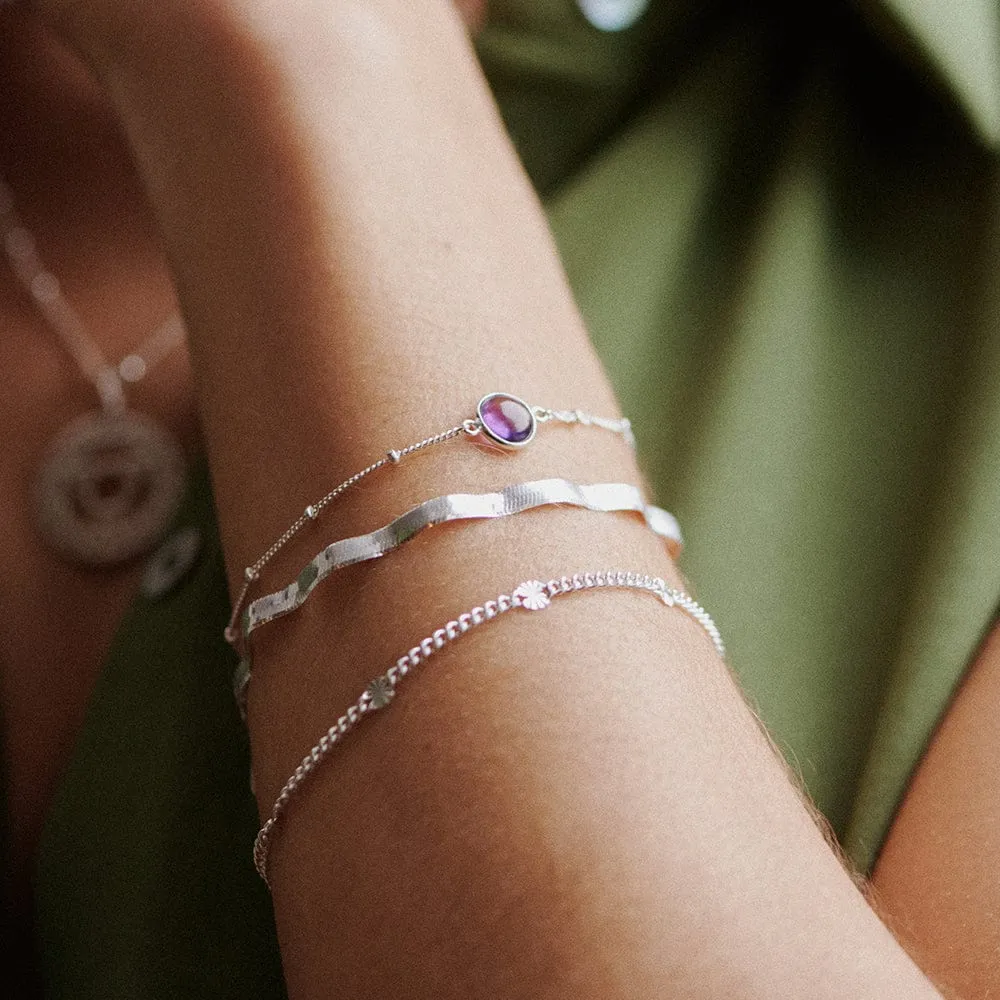 Amethyst Healing Stone Bobble Bracelet Sterling Silver