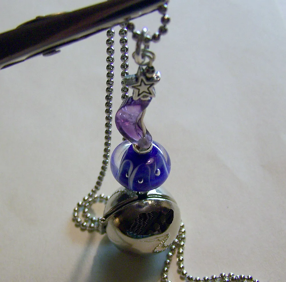 Amethyst Moon and Silver Sphere Galaxy Locket