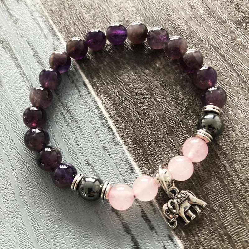 Amethyst Natural Stone Bracelet Yoga Treatment Mala Elephant Bracelet