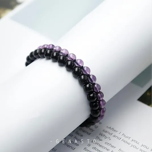 Amethyst  Obsidian Beads Bracelet, 6mm