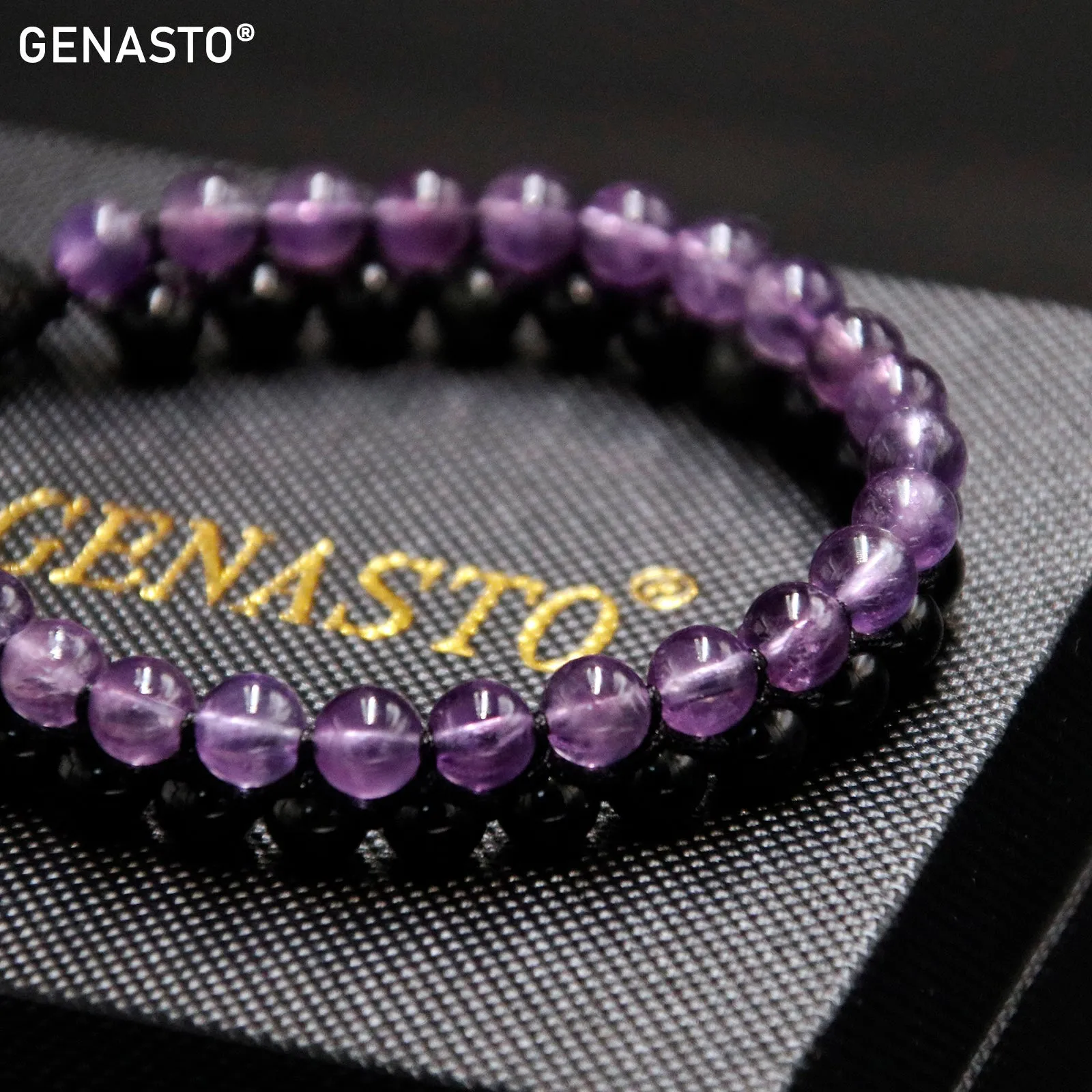 Amethyst  Obsidian Beads Bracelet, 6mm