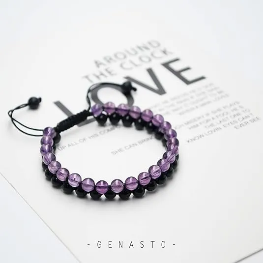 Amethyst  Obsidian Beads Bracelet, 6mm