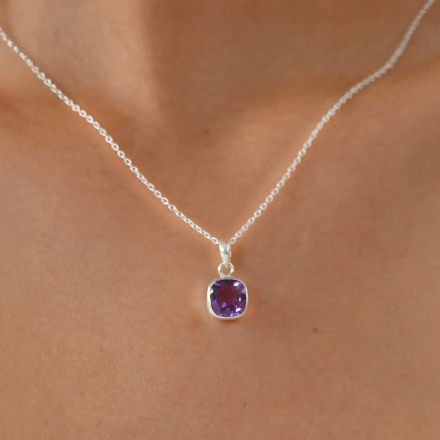 Amethyst Pendant in Silver Housing and  Silver Chain