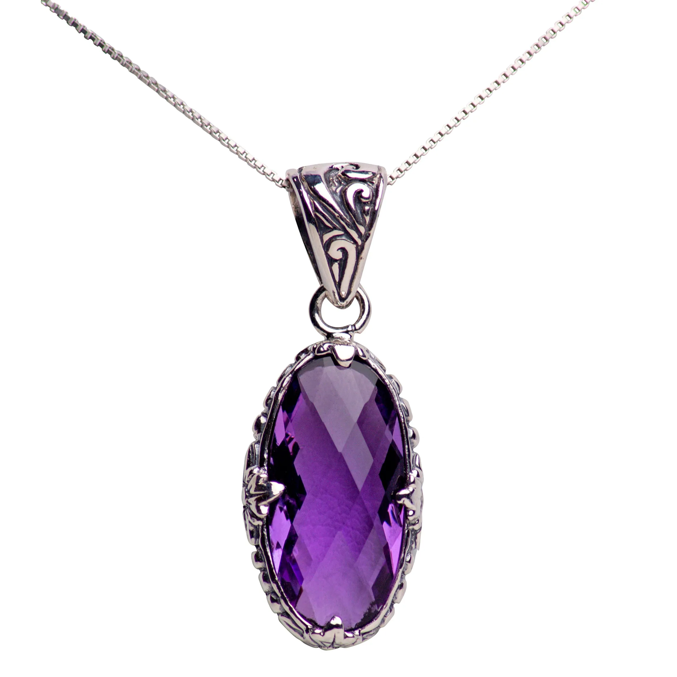 Amethyst Quartz Silver Necklace