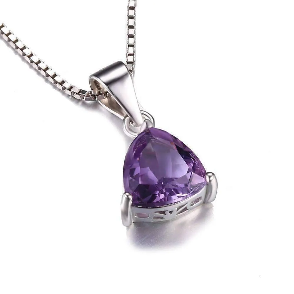 Amethyst Trillion Cut 1.6CT IOBI 925 Sterling Silver Pendant Necklace